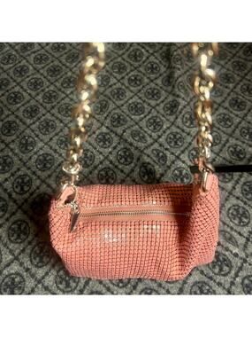 Pink chainmail shoulder bag
